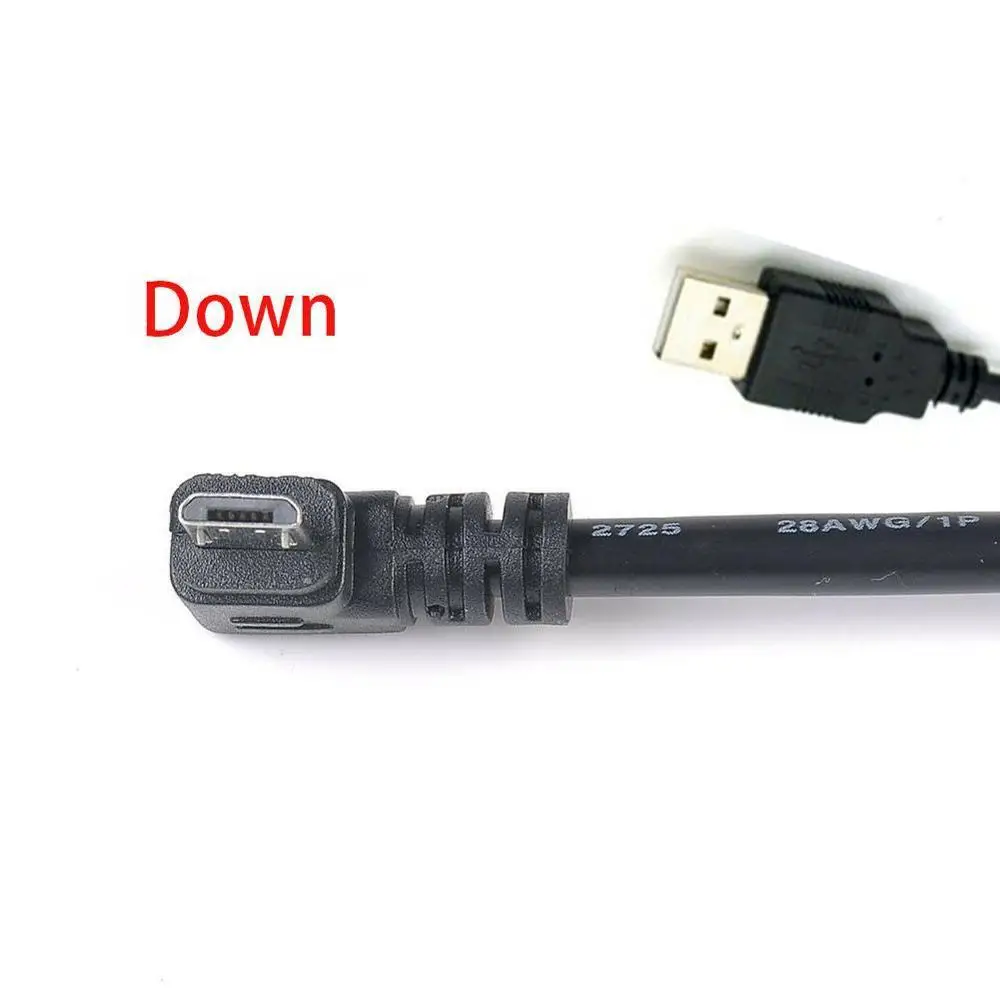 Downward bending USB 2,0 кабель для зарядки Micro USB Мужской 90 градусов правый и левый и вверх и вниз Угловой кабель для зарядки данных - Цвет: Downward bending