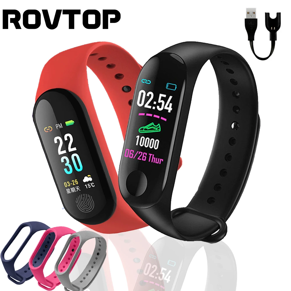 

Rovtop Men Smart Watch M3 Plus Bracelet Wristband Heart Rate Monitor Blood Pressure Fitness Tracker Life Waterproof Smart Watch