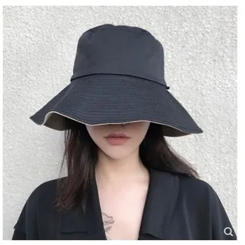 

Beach Sunhat Double-sided Fisherman Hat Women Summer Outdoor Beach Cap Sun Hats Female Literary Style Big Sunscreen Sunshade Cap