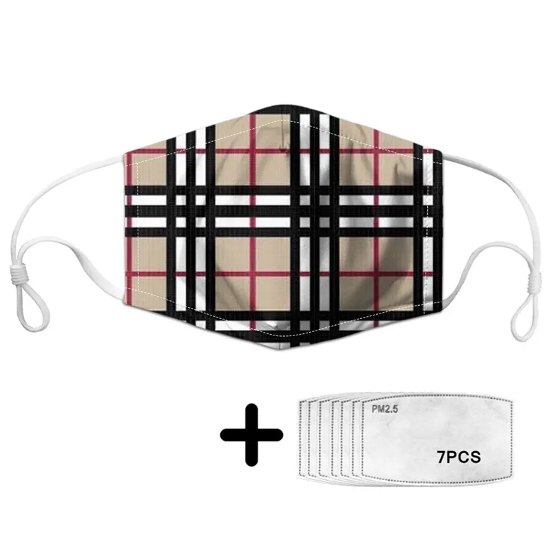 

Adult Dustproof Mask With Colorful Grid Print Unisex Face Mouth Masks Insert 7PCS Replaceable Filter Breathable Tapabocas