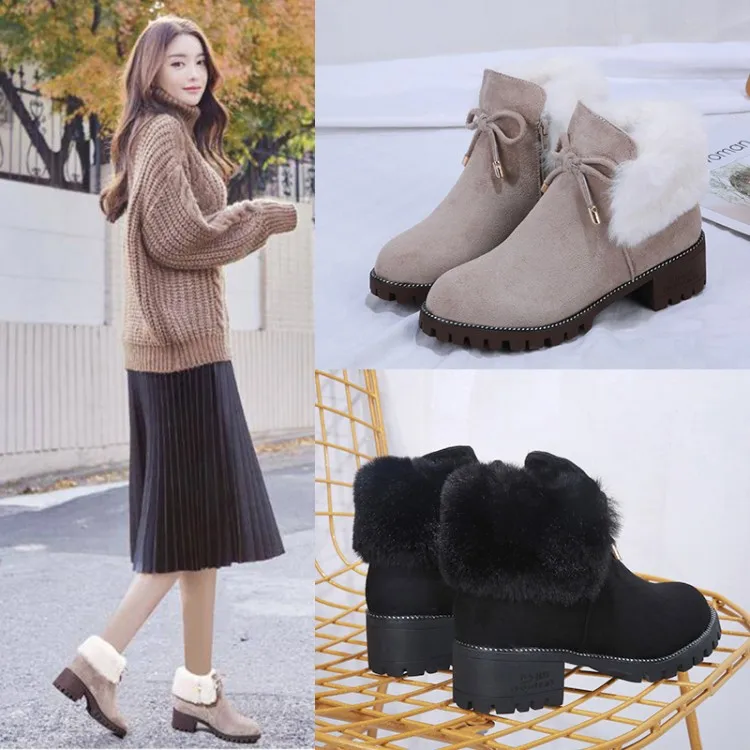 HKXN/ г.; Модные женские зимние ботинки; замшевые ботинки из натуральной шерсти; Зимние удобные теплые ботильоны на меху; женская обувь на плоской подошве