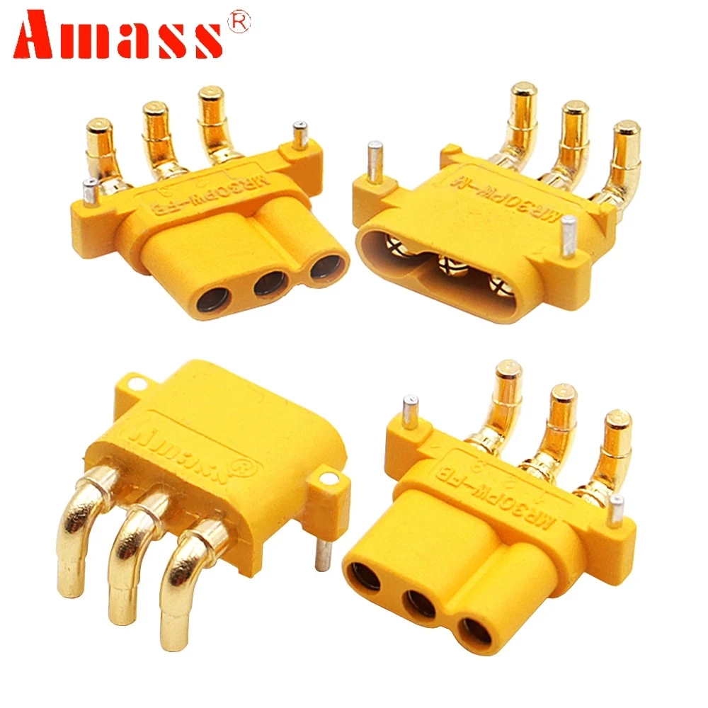

10PCS Amass MR30PW Male Female Connector Plug PCB 3-PIN 90 Angle Motor ESC plug for Lipo Battery RC Multicopter Airplane