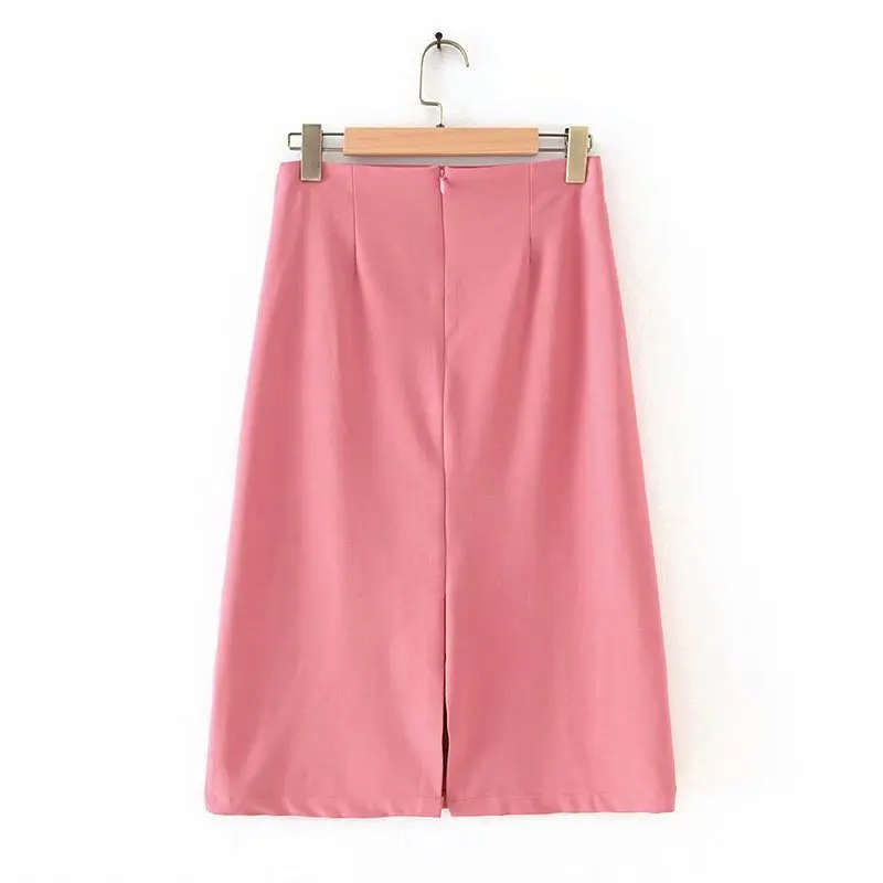 

Western Style 2019 Autumn New Products WOMEN'S Dress Retro High-waisted after Zipper Slimming Slit Solid Color Half-length Mediu
