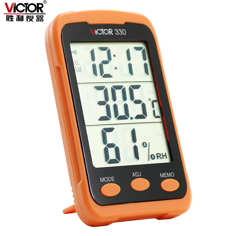 VICTOR VC330 бытовой Компактный ручной гигрометр/термометр. С отображением времени 12/24, сохранением времени, сигнализацией