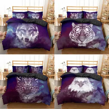 

Boniu 3d Galaxy With Animals Duvet Cover With Pillowcase Wolf/Lion/Cat/Eagle Printed Bedding Set Luxury Home Textiles Bedclothes