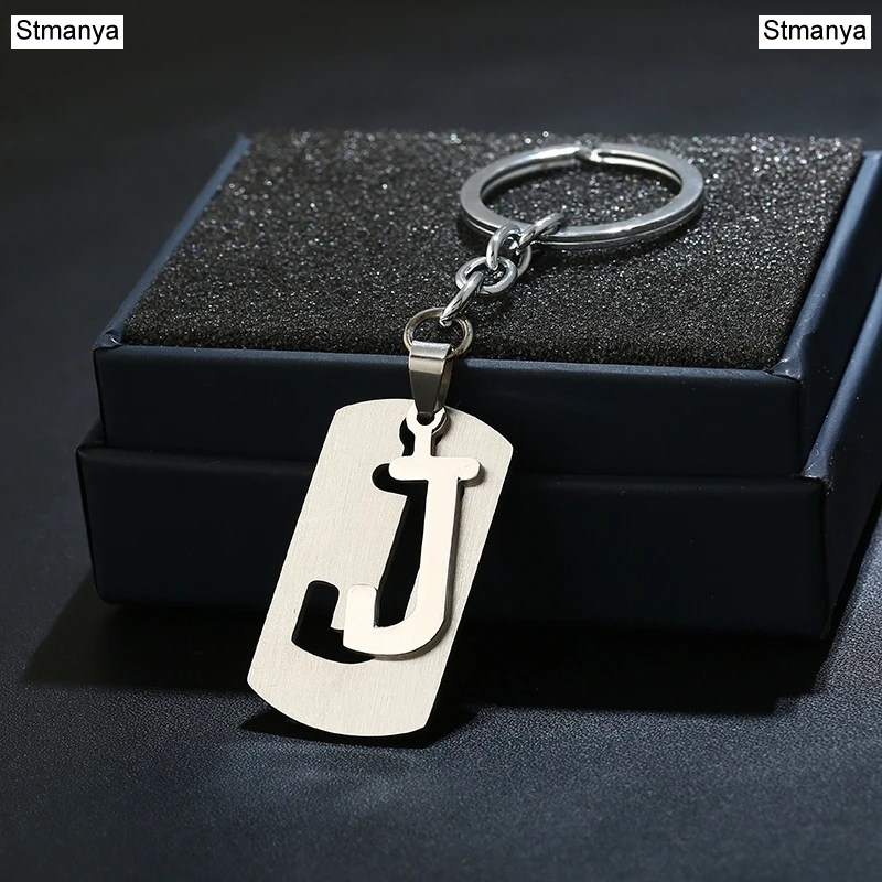 DIY из нержавеющей стали A-Z буквы брелок талисман 26 букв брелок мужской женский брелок пара подарок ювелирные изделия автомобильный брелок - Цвет: J