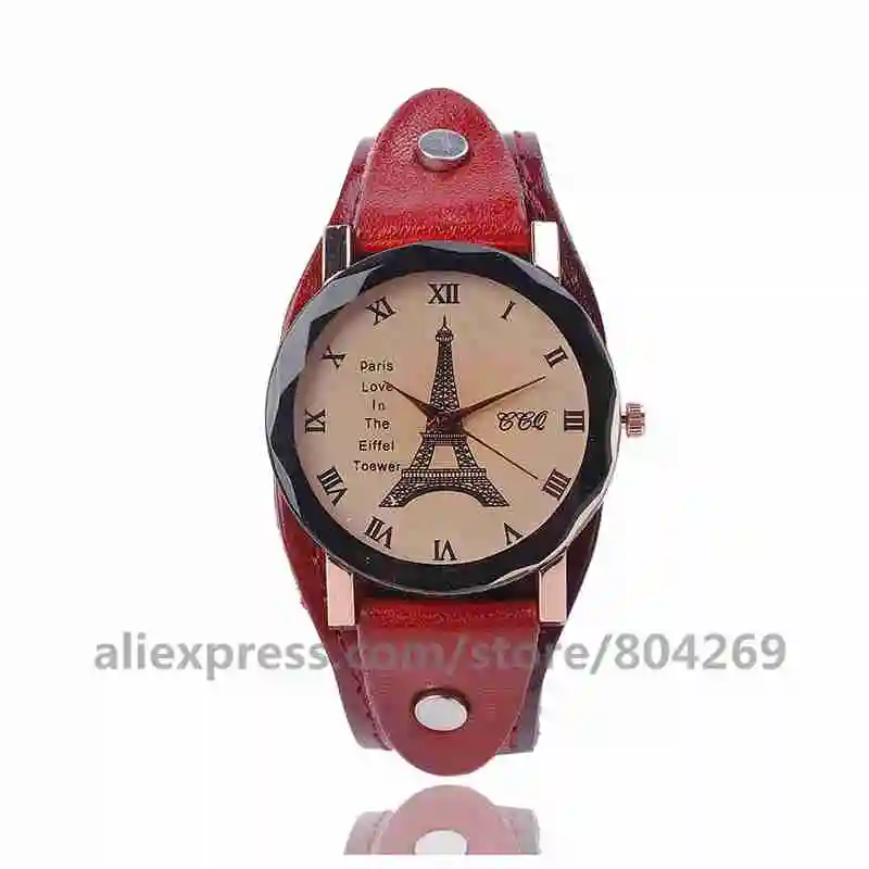 CCQ Rose Gold Vintage Leather Tower Bracelet Watch Antique Bronze Dial Women Wrist Watch Quartz Black Watch Relojes Mujer 920020 - Цвет: orange