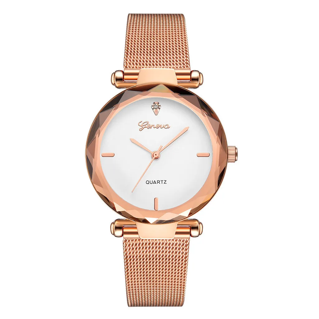 Geneva брендовые модные часы из серебра и золота с сеткой креативные мраморные наручные часы повседневные женские кварцевые часы в подарок Relogio Feminino 533 - Цвет: Rose Gold