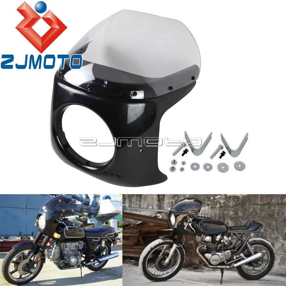 Moto 7 "Carenatura Faro Retro Cafe Racer Per Yamaha Xs Xj Xv Rd 125 250 350 400 550 650 Cb Gl 7" Parabrezza Faro
