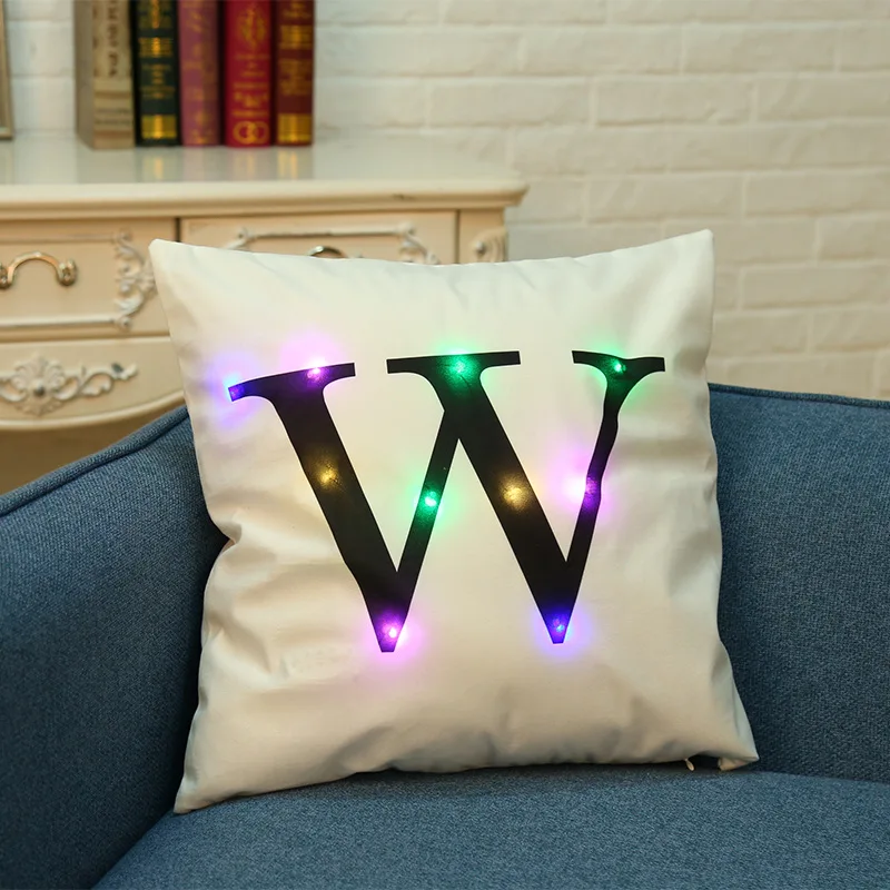 Lumière DEL alphabet lettre Square Throw Pillow Case Sofa Cushion Cover Home Decor 