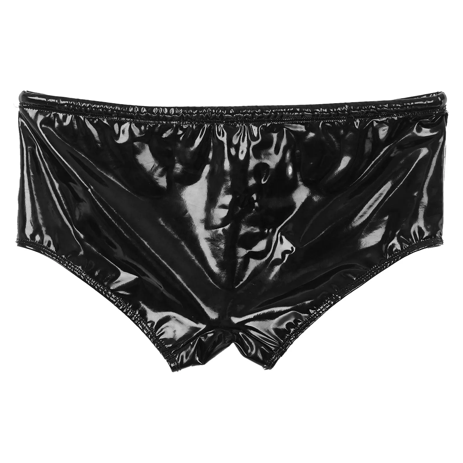 Mens Panties Wet Look Shiny Patent Leather Swimming Trunks Low Rise Bulge Pouch Briefs Drawstring Boxer Shorts Swimwear Clubwear