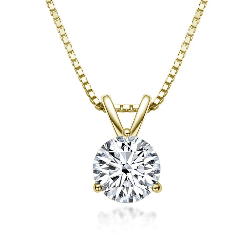 OEVAS Gold Color 100% 925 Sterling Silver Bridal Necklace Sparkling Real 1 Carat D Color Moissnaite Pendant Party Fine Jewelry
