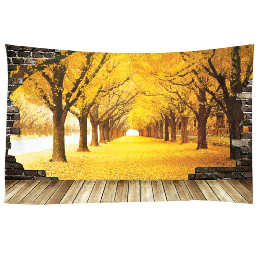 

Beautiful Forest Tapestry Decor Scenery Picnic Mat Wall Hanging Tapestry Forest Yellow Wall Art Backdrop