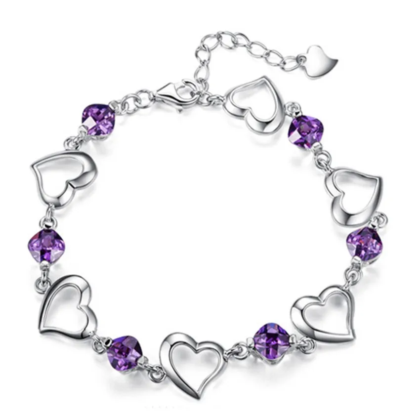 FYJS уникальный посеребренные с рисунком любящее сердце Кристаллы аметиста цепь