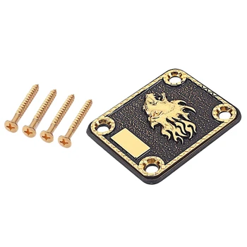 

Electric Guitar Neck Plate & 4 Screws for Strat/Tele Style Electric Guitar - Gold & Black