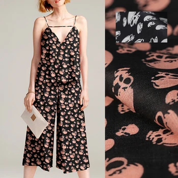 

141CM Wide 100G/M Print Thin Black Tencel Ramie Summer Pants Dress Shirt Blouse Jacket Fabric E1292