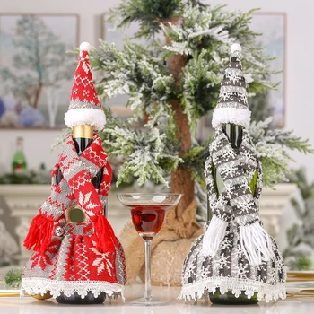 

Useful Wine Bottle Christmas Cover New Year Party Ornament Decor Table 1 set included Sweater Dress + Hat + Scarf wholesale