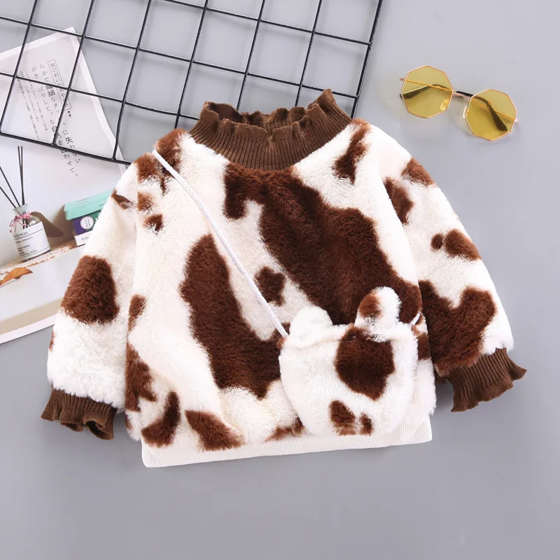 Toddler Baby Girl Fuzzy Sweater Kids Fur Long Sleeve Cow