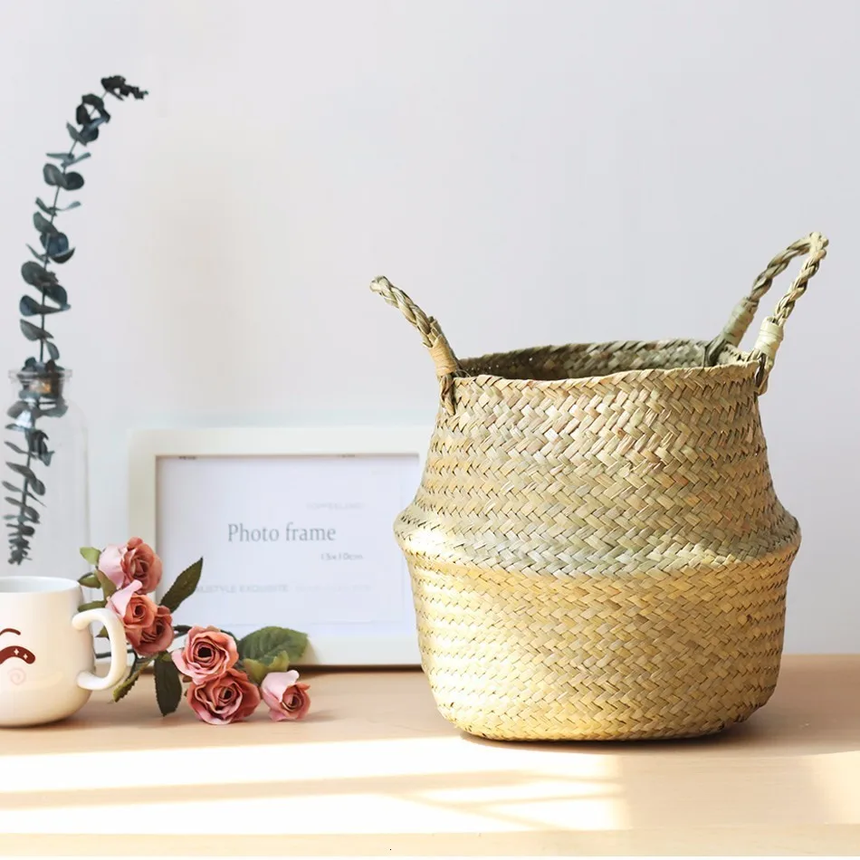 SeagrassBaskets Бытовая складывающаяся натуральная водоросль плетеная корзина для хранения горшка садовая Цветочная ваза подвесная плетеная корзина пузатые корзины - Цвет: SeagrassBaskets