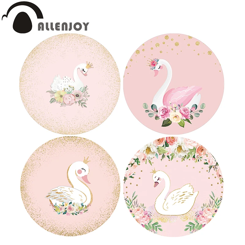 Allenjoy Girl Swan Birthday Party Round Background Cover Pink Princess Baby Shower Circle Banner Personalizza Sfondo Photobooth