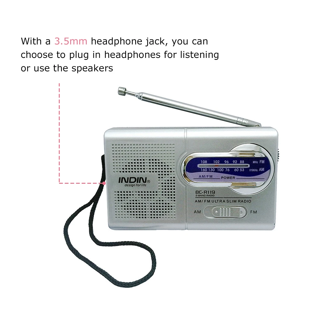 

Portable Radio AM/FM Dual Band Mini Radio Receiver Player Built-in Speaker with a Standard 3.5MM Headphones Jack Radio AM