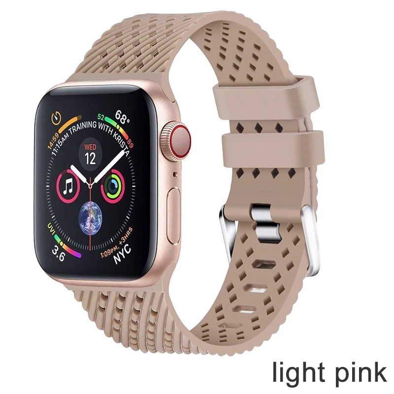Водонепроницаемый ремешок для Apple Watch 5 iwatch полосы 42 мм силиконовый ремешок 44 мм 40 мм pulseira браслет умные часы аксессуары петля - Цвет ремешка: Light Pink
