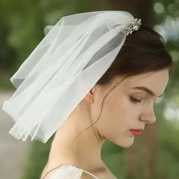

Short Face Bridal Veil Lace Crystal Rhinestones Wedding Shoulder Chain Veils For Evening Dress Hair Accessories Bride Jewelry