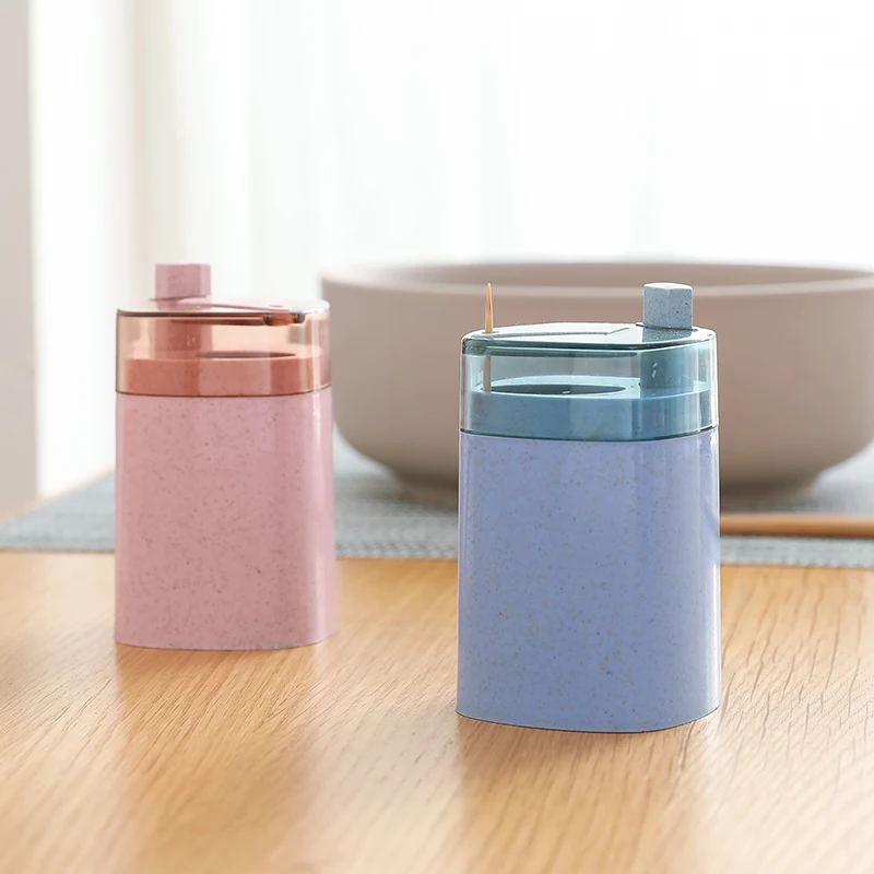 

Toothpick Storage Box Hand Press Automatic Holder Container European Style Wheat Straw Home Decor Toothpick Dispense