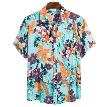 

Mens Ethnic Short Sleeve Casual Printing Hawaiian Shirt Blouse T-shirt Sleeve Loose Button Up Hip-hop Personality Casual Brand