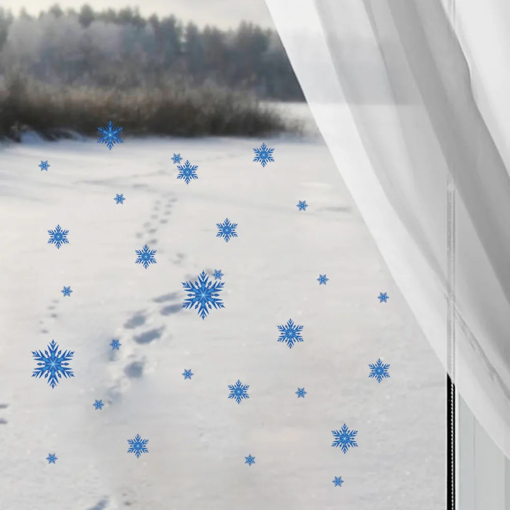 Blue Snowflakes Wall Stickers For Store Home Decor Decal Christmas Day Festival Mural Accessories Art DIY Window wall Decor