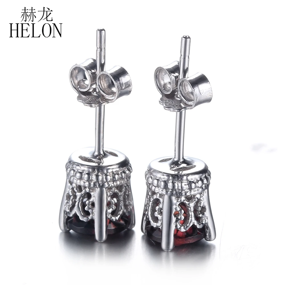 HELON Solid 14 k, белое золото, безупречный круглый 1.1ct, настоящие турмалиновые серьги-гвоздики для женщин, Винтажные Ювелирные серьги, подарок