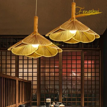 

New Chinese Retro LED Wood Pendant Lamp Lighting Nordic Creative Fan Pendant Lights for Hotel Bedroom Hotel Loft Hanging Lamp