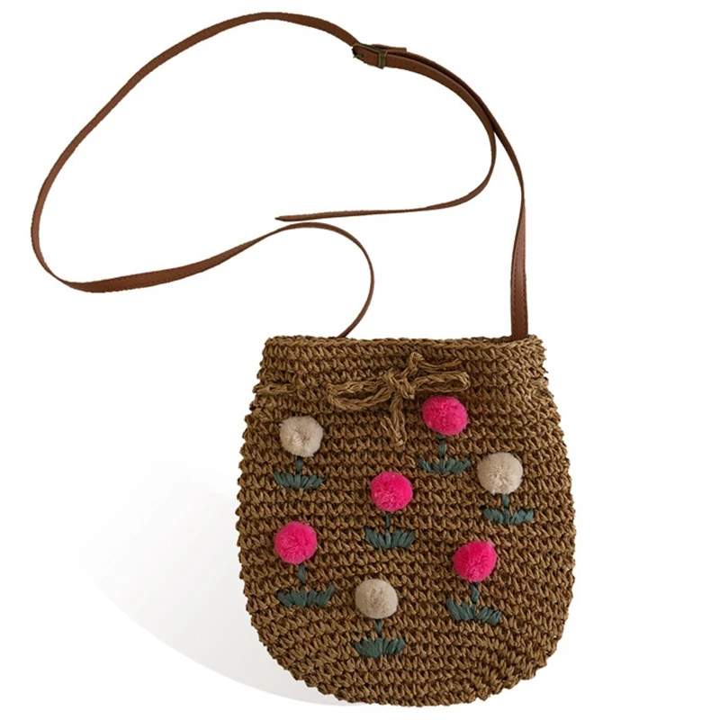 

Handmade Woven Straw Beach Bag Women Handbag Female Big Travel Summer Women'S Purse Fashion Hairball Messenger Bag