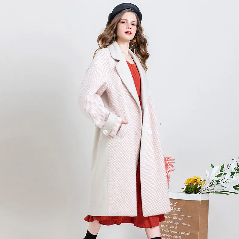 ARTKA новое зимнее женское Шерстяное Пальто Ретро клетчатое шерстяное пальто с отложным воротником двубортное длинное пальто для женщин WA15094D - Цвет: Розовый