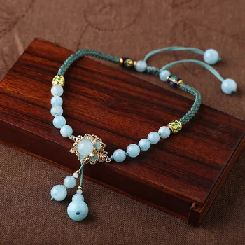 

Cloisonne Hand-Knitted Anklet Female Ethnic Style Tassel Retro Foot Rope Color Jade Korean Simple Foot Chain Couple Gift