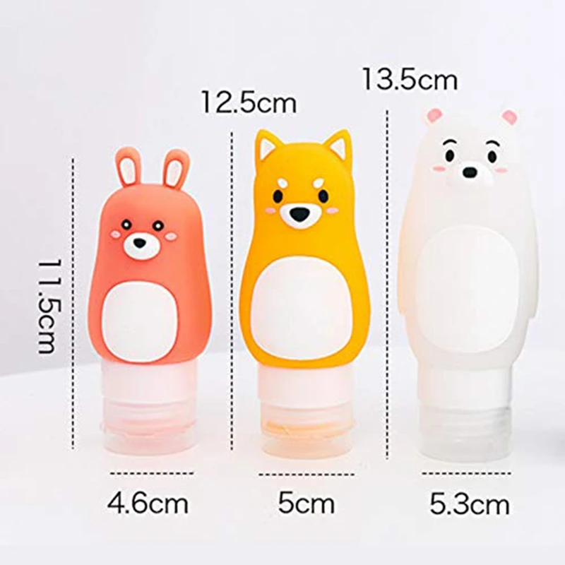 3PCS Cute Cartoon Animal Portable Soft Silicone Travel Bottles,Cute Animal Travel Toiletries Containers Tsa Approved Refillable