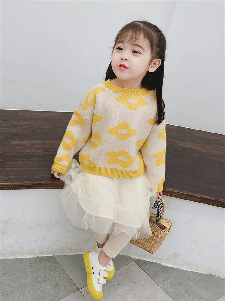 Свитер для девочек; Новинка года; стильное осеннее пальто с цветочным принтом в стиле Dazzle Yafeng; Детский свитер в западном стиле