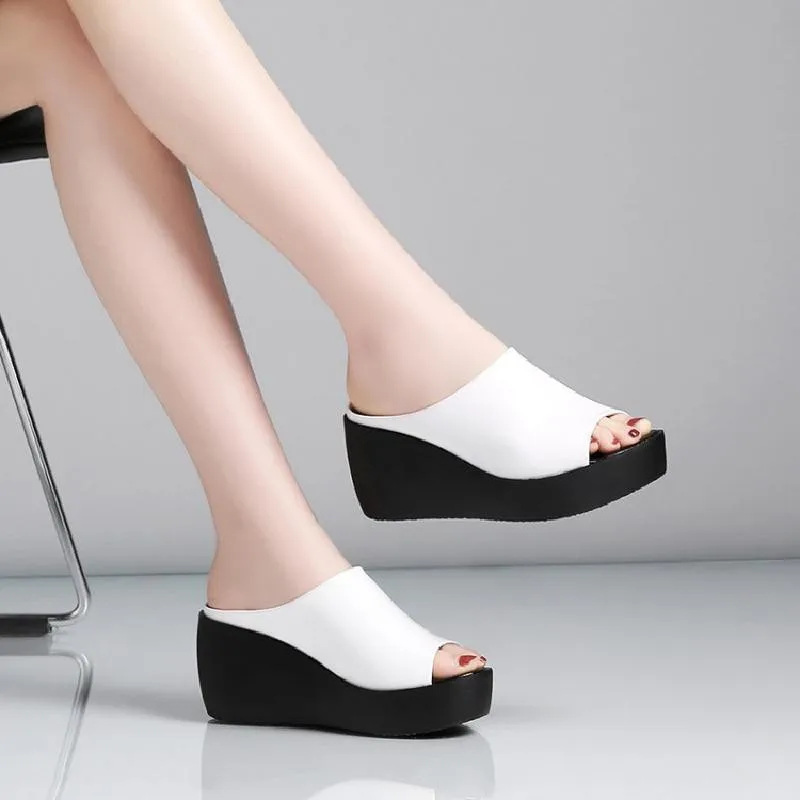 

Slippers Women Ladies Shoes Open Toe Flip Flops Solid Casual Sandalia Feminina Wedge Platform Slides Thick Bottom Ladies