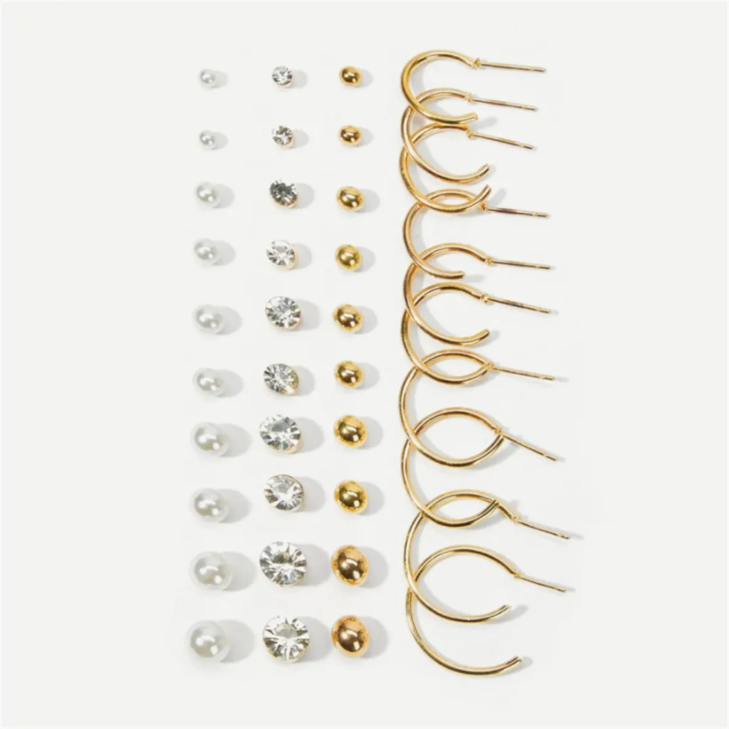Women Alloy Faux Pearls Circle Hoop Earrings 20 Pairs Of Set For Ladies Vintage Steampunk Shiny Earrings Ear Party Club Jewelry