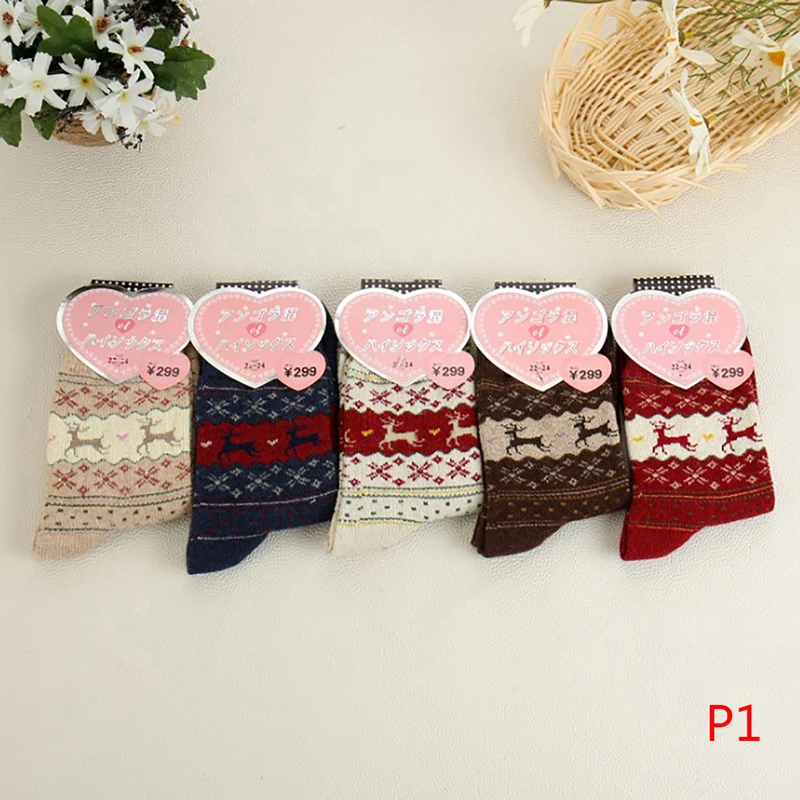 5pairs Women High Quliaty Christmas Socks Winter Rabbit Wool Socks Female Thermal Thickening Snowflake Warm Socks