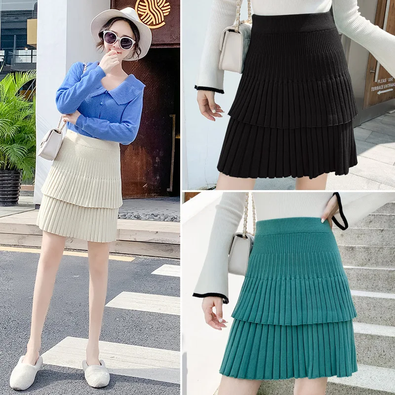 Вязаный для девочек, многослойная юбка-пачка, повседневные спортивные штаны с высокой талией комплект пуловер+ кожаная юбка загадка юбки