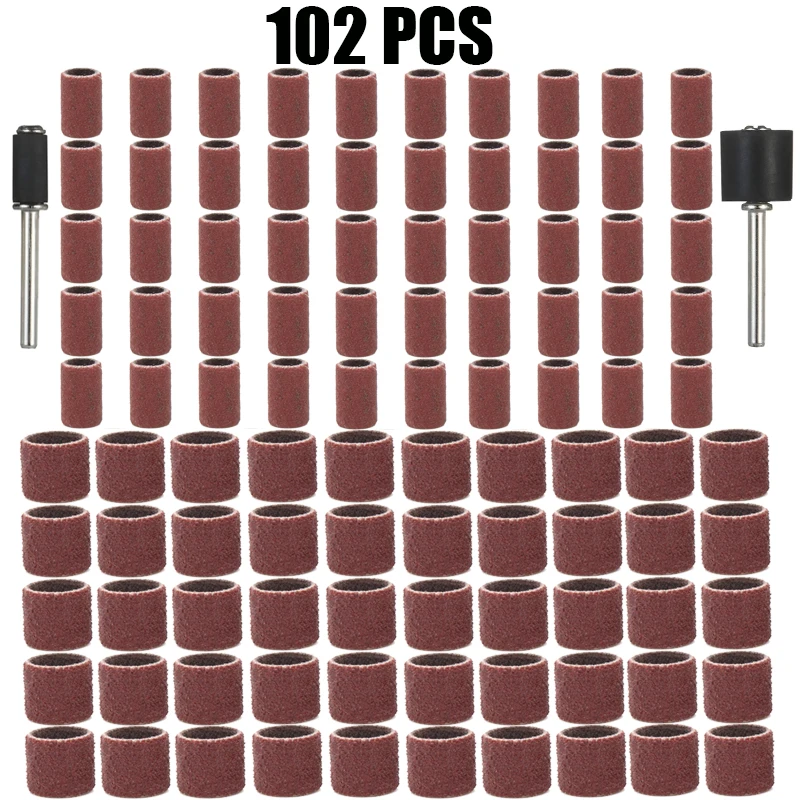 102pcs/set Sanding Drums Kit 80Grit Sanding Band 1/2 1/4 Inch Sand Mandrels Fit for Dremel Nail Drill Rotary Abrasive Tools