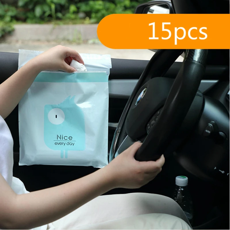 2019 New 15 Pcs Disposable Trash Bags Self-Adhesive Garbage Bag Car Trash Can Kitchen Cabinet Hanging Trash Rack Rubbish Bag