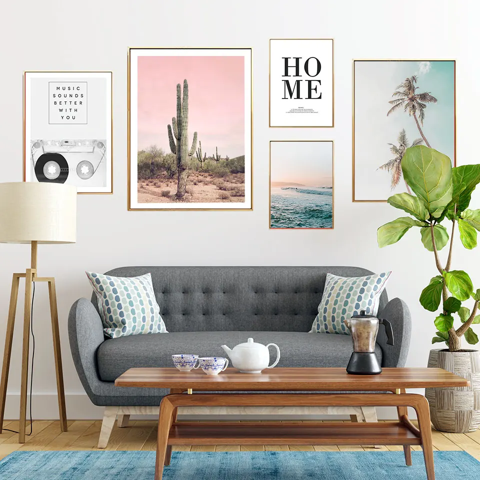 

Palm Posters Prints Cactus Seascape Nordic Poster Quote Wall Art Canvas Painting Modern Wall Pictures For Living Room Home Decor