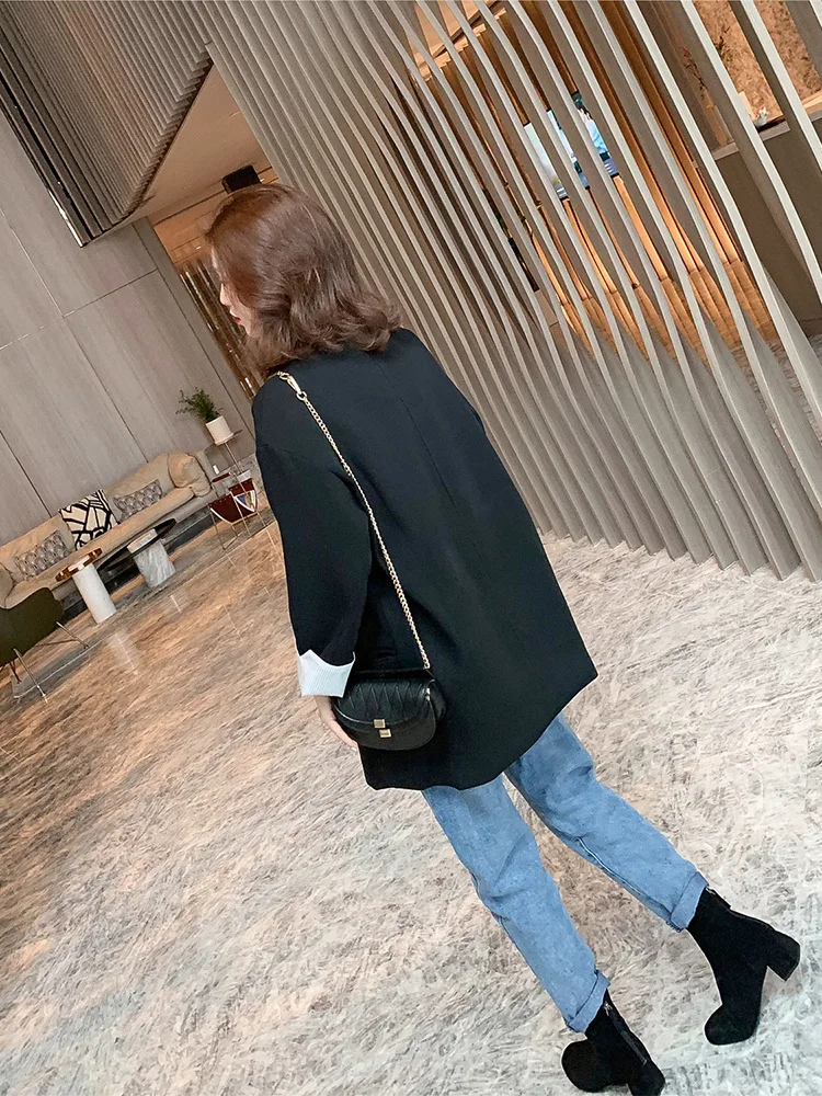 

2019 Spring New Style Retro British Style One-Button Black And White with Pattern Online Celebrity Small Suit Women's CHIC Casua
