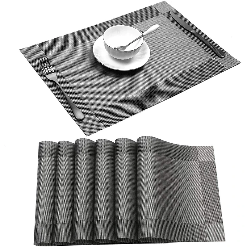  6pcs Placemat TableCloth Washable PVC Table Mat Diagonal frame Teslin Stain-Resistant Dining Disc B