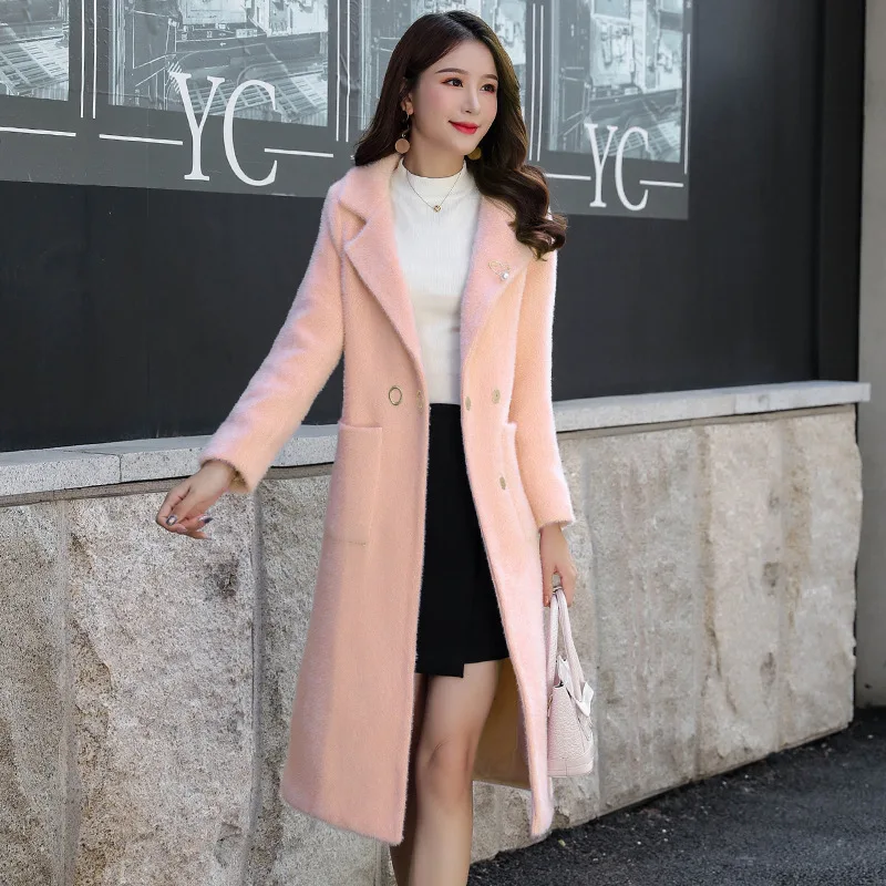 

Laziness-Style Versatile Gold Mink Cashmere Overcoat Women's 2019 New Style Korean-style Autumn And Winter Coat Mink Fur Mid-len