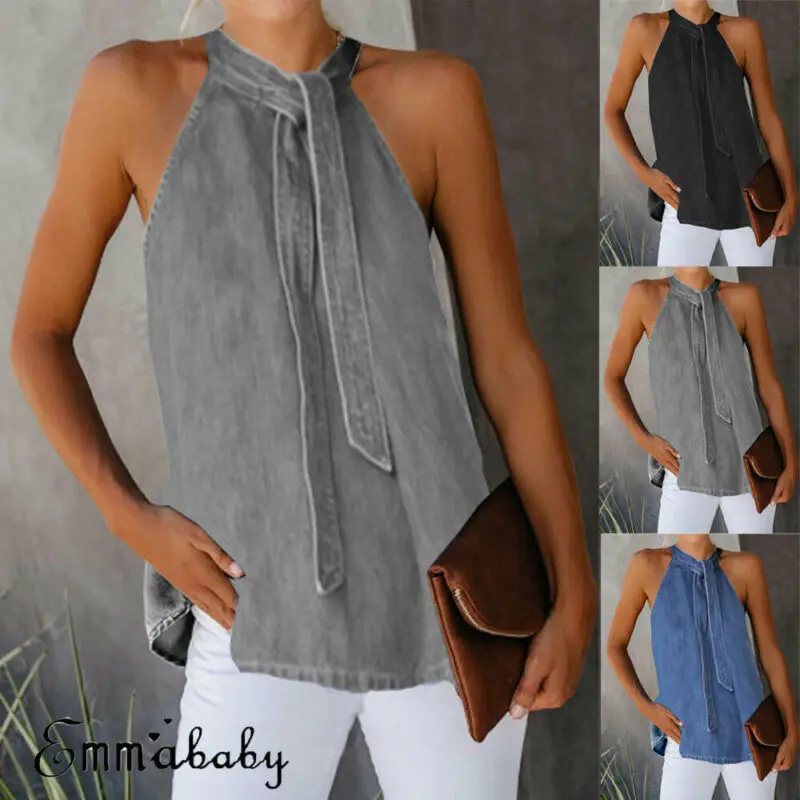 Boho женские летние повседневные бандажные топы без рукавов, майка, Сексуальная Холтер с открытыми плечами, облегающая укороченная футболка, короткая футболка