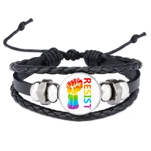 Gay Pride стеклянный браслет с пряжкой Радуга, гей ювелирные изделия ручной работы DIY многослойный, с бусинами плетеные черные кожаные браслеты ЛГБТ