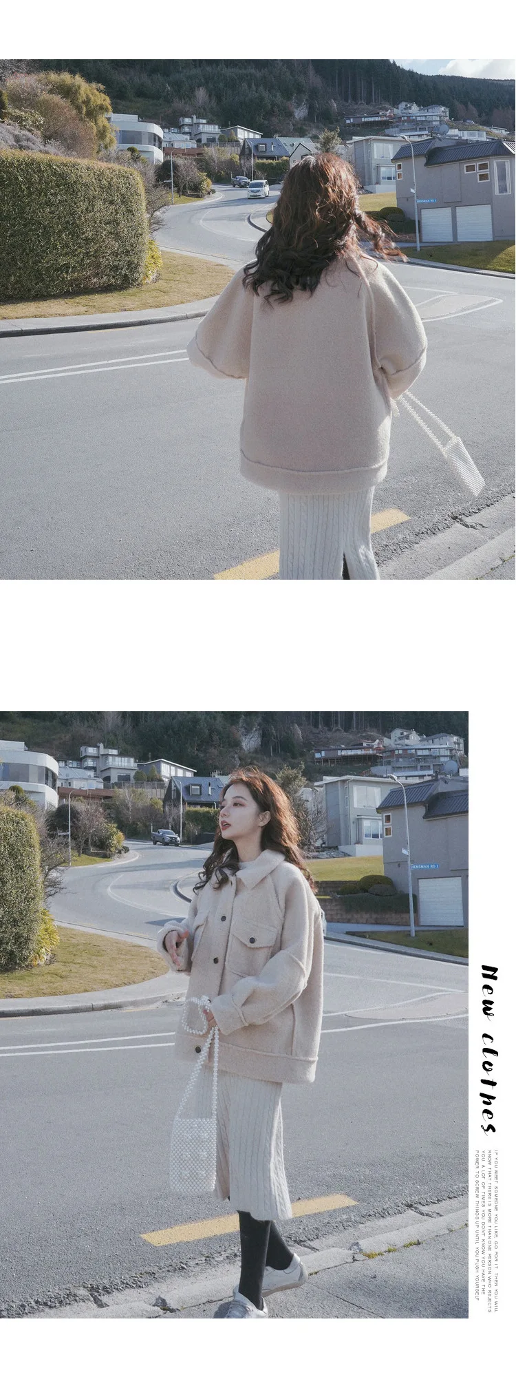 Photo Shoot Main Push INS Sweet Lambs Wool Off-white Loose-Fit Fold-down Collar Single Breasted Short-height Best Friend? Coat W